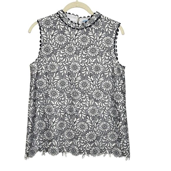 Draper James Top Womens 6 Sleeveless Floral Lace Overlay Scallop Detail Blouse - Picture 1 of 8